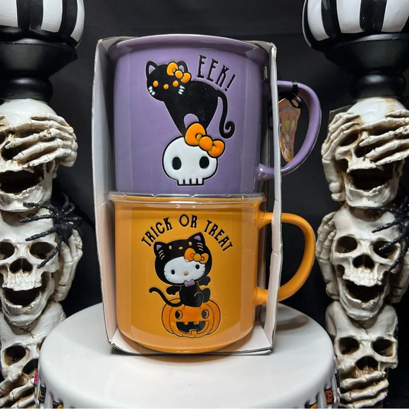 Blue Sky Clayworks Sanrio Hello Kitty Halloween Black Cat Ceramic Mug Set - Picture 2 of 12